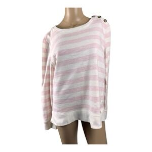 TALBOTS White Pink  100% Cotton STRIPE TOP‎ SWEATSHIRT Medium